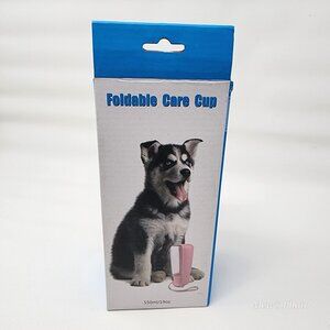 Foldable Portable Dog Water Bottle Dispenser with Drinking Feeder 19 oz, Pink